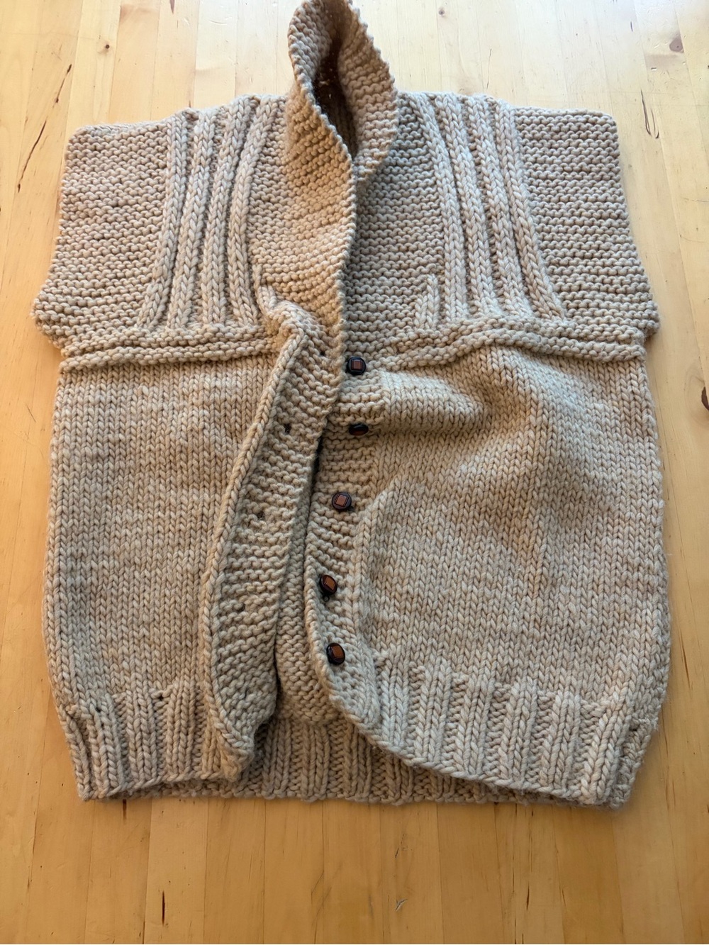 Heavy Knit Shawl Collar Cardigan Sweater - Beige